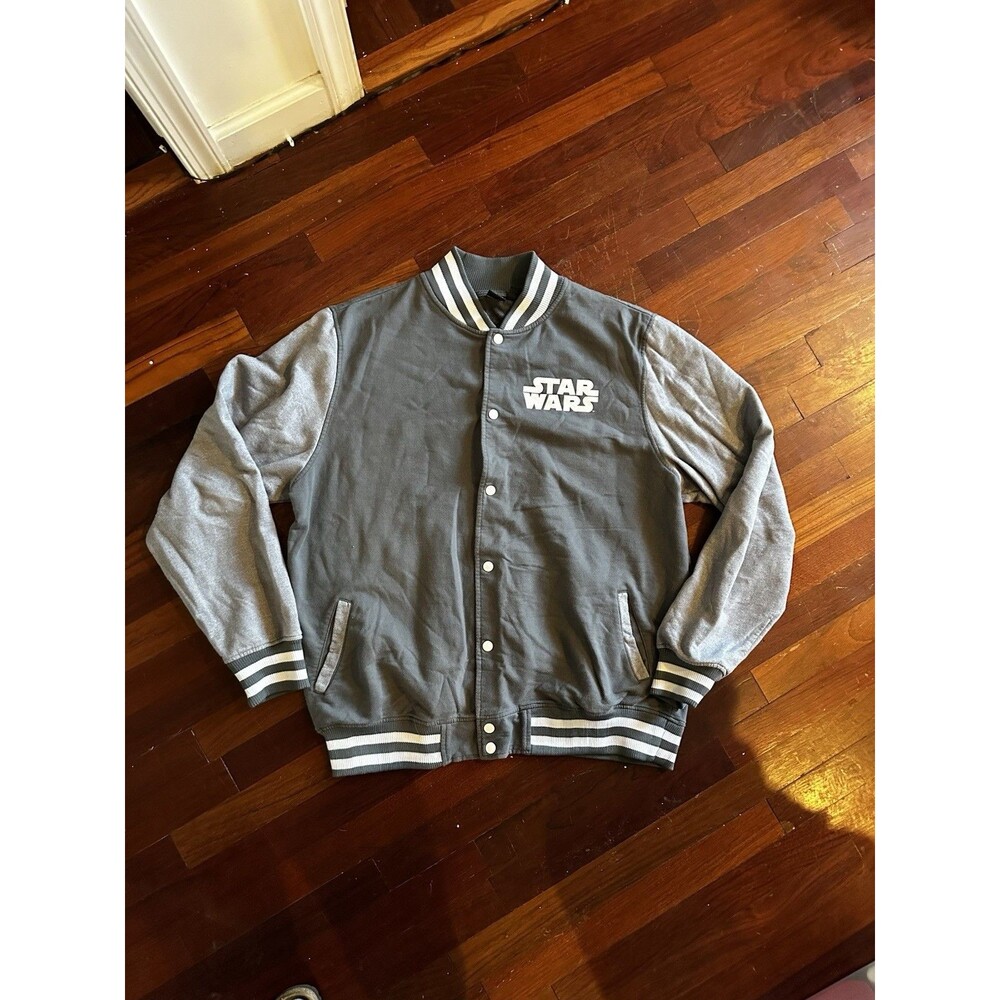 Star Wars Jacket Men's XXLarge 50/52 Varsity Style Bomber Button Up Black Gray